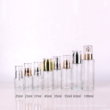 50ml Makeup packaging cylinder glass foundation container glass bottle with gold cap